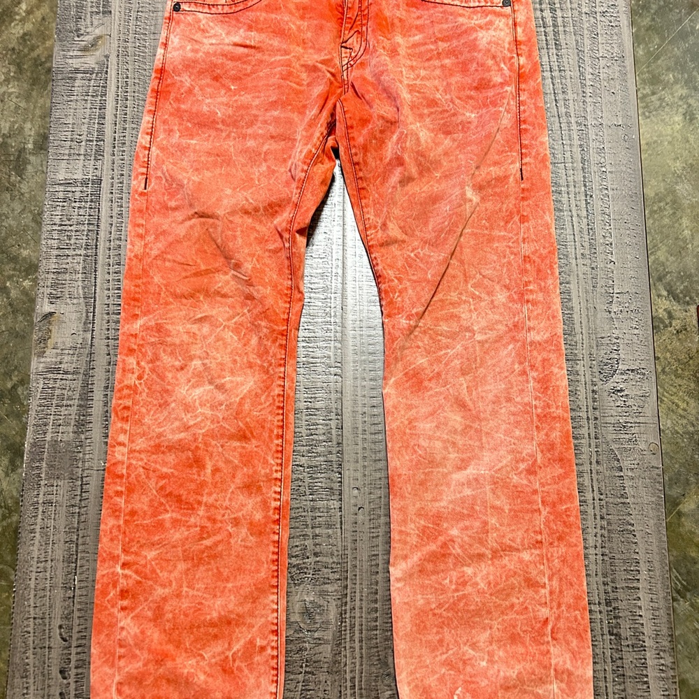 True Religion Bold Reddish Orange Dye Jeans